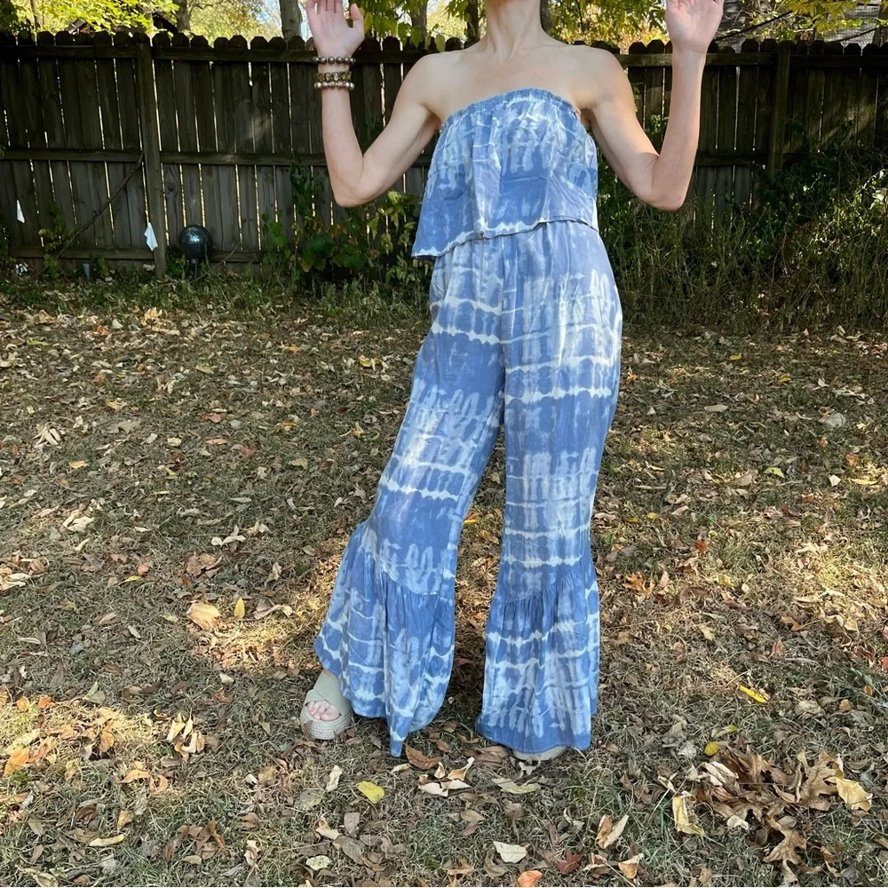 Japna strapless tie dyed wide leg romper / jumpsuit. - Picture 2 of 7